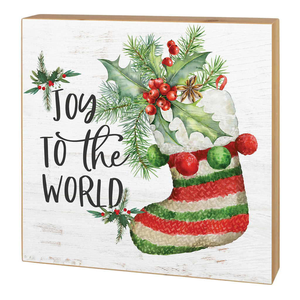 5x5 Joy to the World Stocking and Holly Block Sign