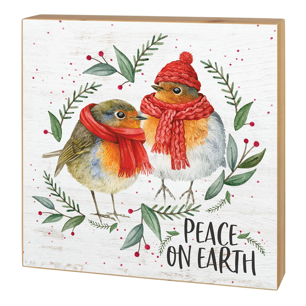 5x5 Peace on Earth Birds and Holly Block Sign
