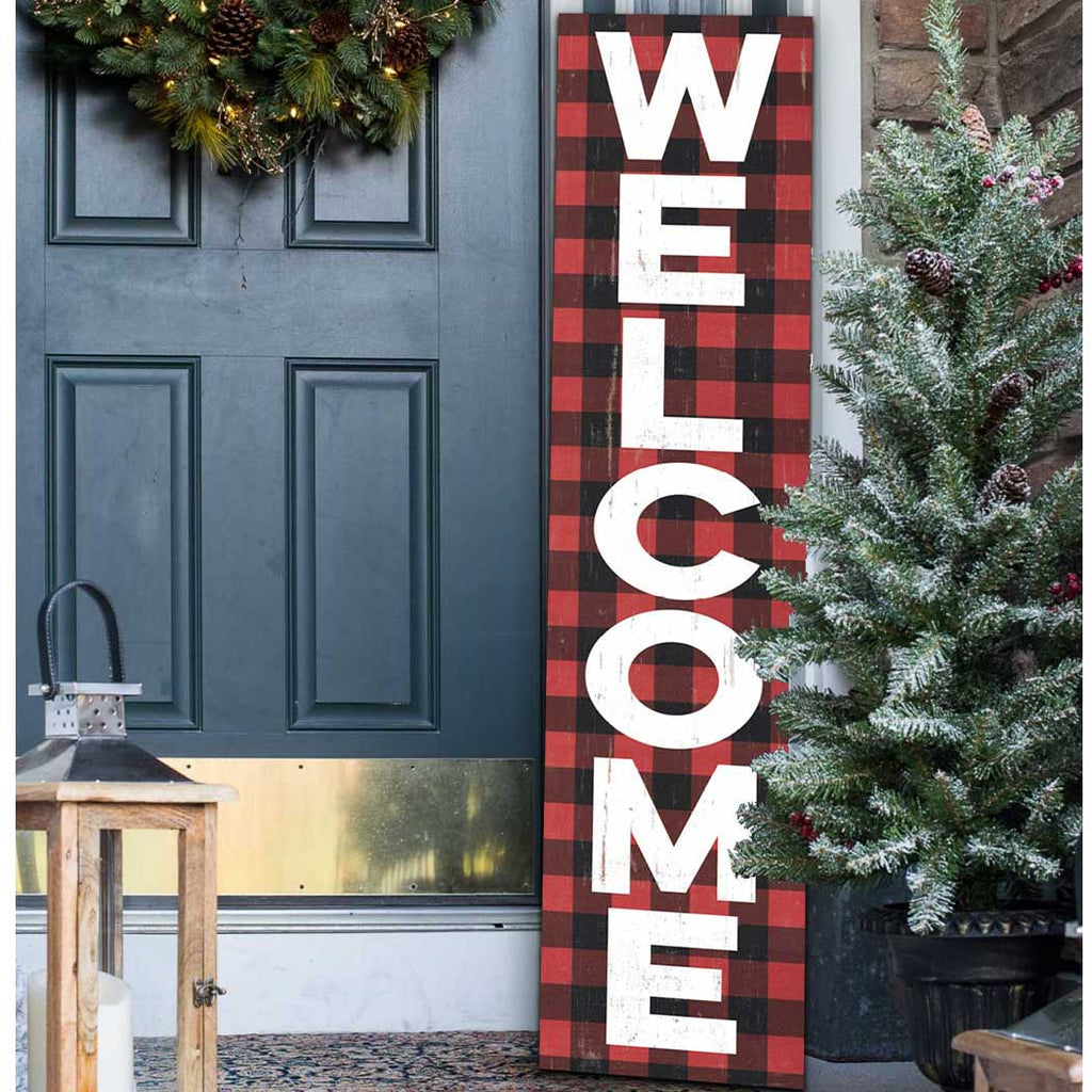 11x46 Welcome Red Plaid Leaner Sign