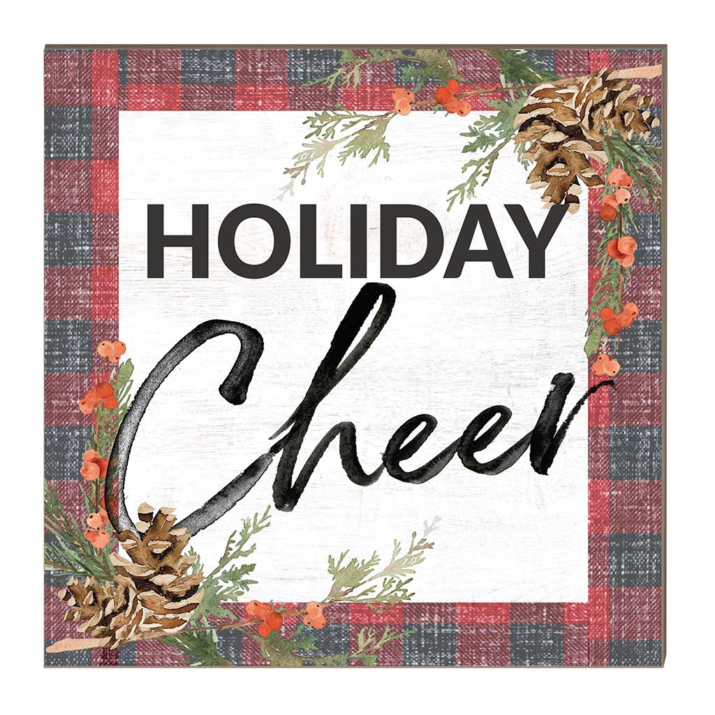 10x10 Holiday Cheer Red Plaid Pinecones Sign