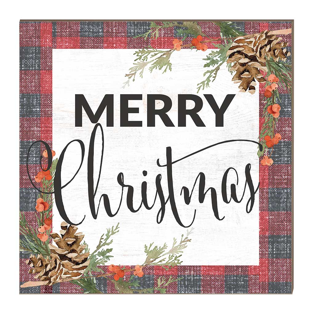 10x10 Merry Christmas Red Plaid Pinecones Sign