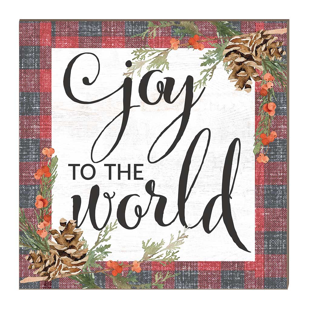 10x10 Joy to the World Red Plaid Pinecones Sign