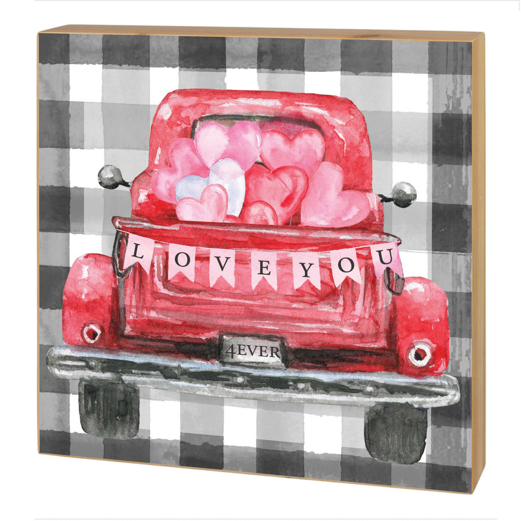 5x5 Love You Red Truck with Hearts Block