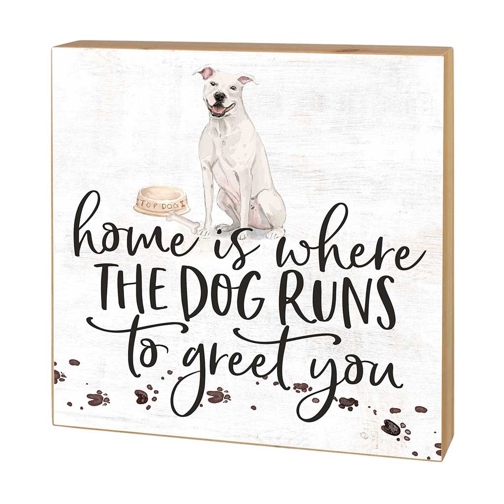 5x5 Block Home is Where Dog Runs to Greet American Staffordshire Terrier White