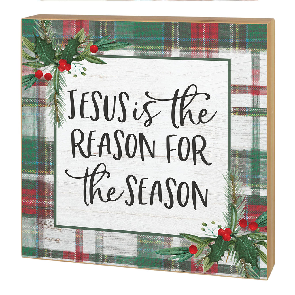 5x5 Jesus is Reason for Season Plaid Block Sign
