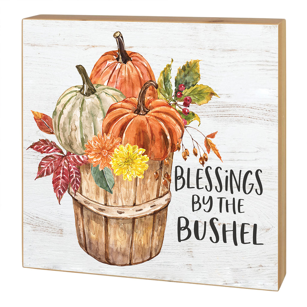 5x5 Blessings by the Bushel Basket of Pumpkins Block Sign