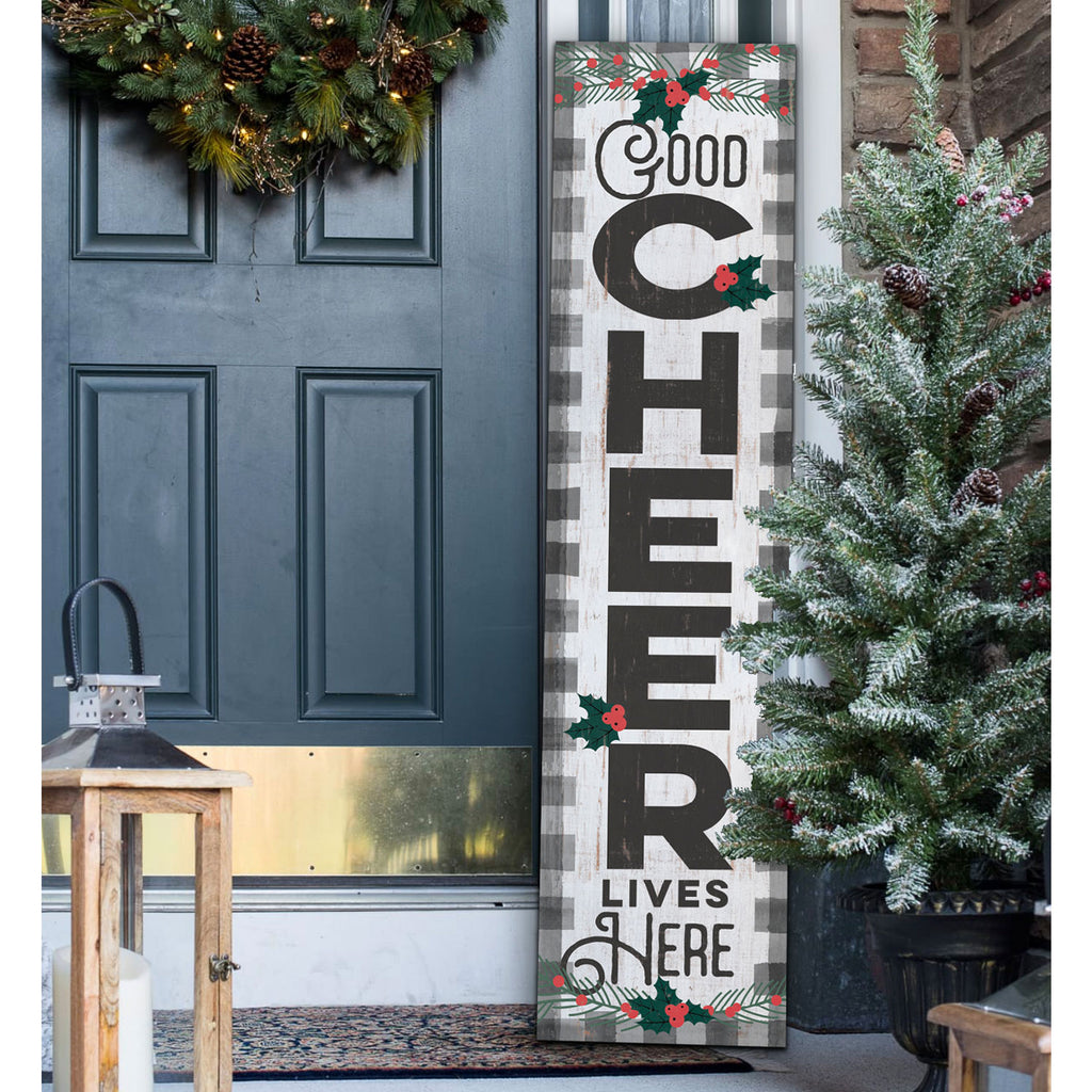 11x46 Good Cheer Holly Leaner Sign