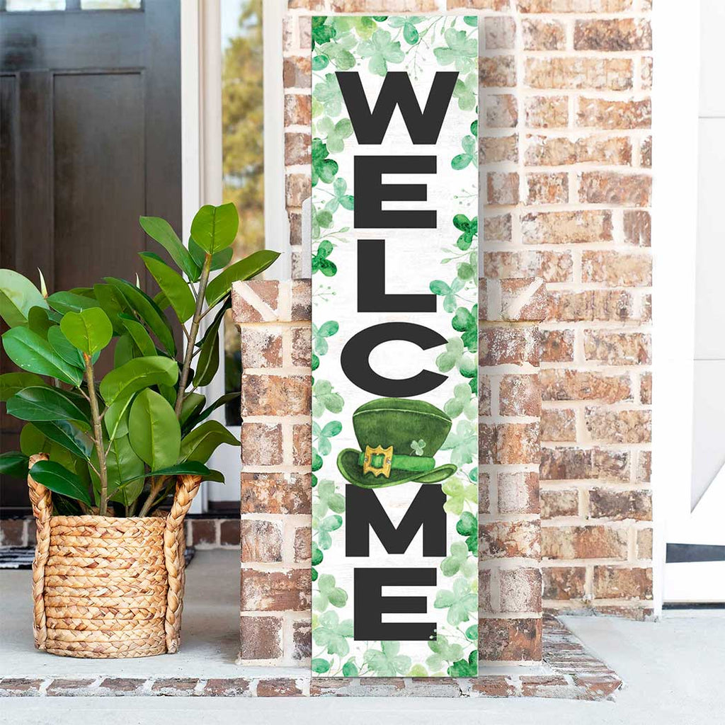 11x46 Welcome with Shamrocks Leaner Sign