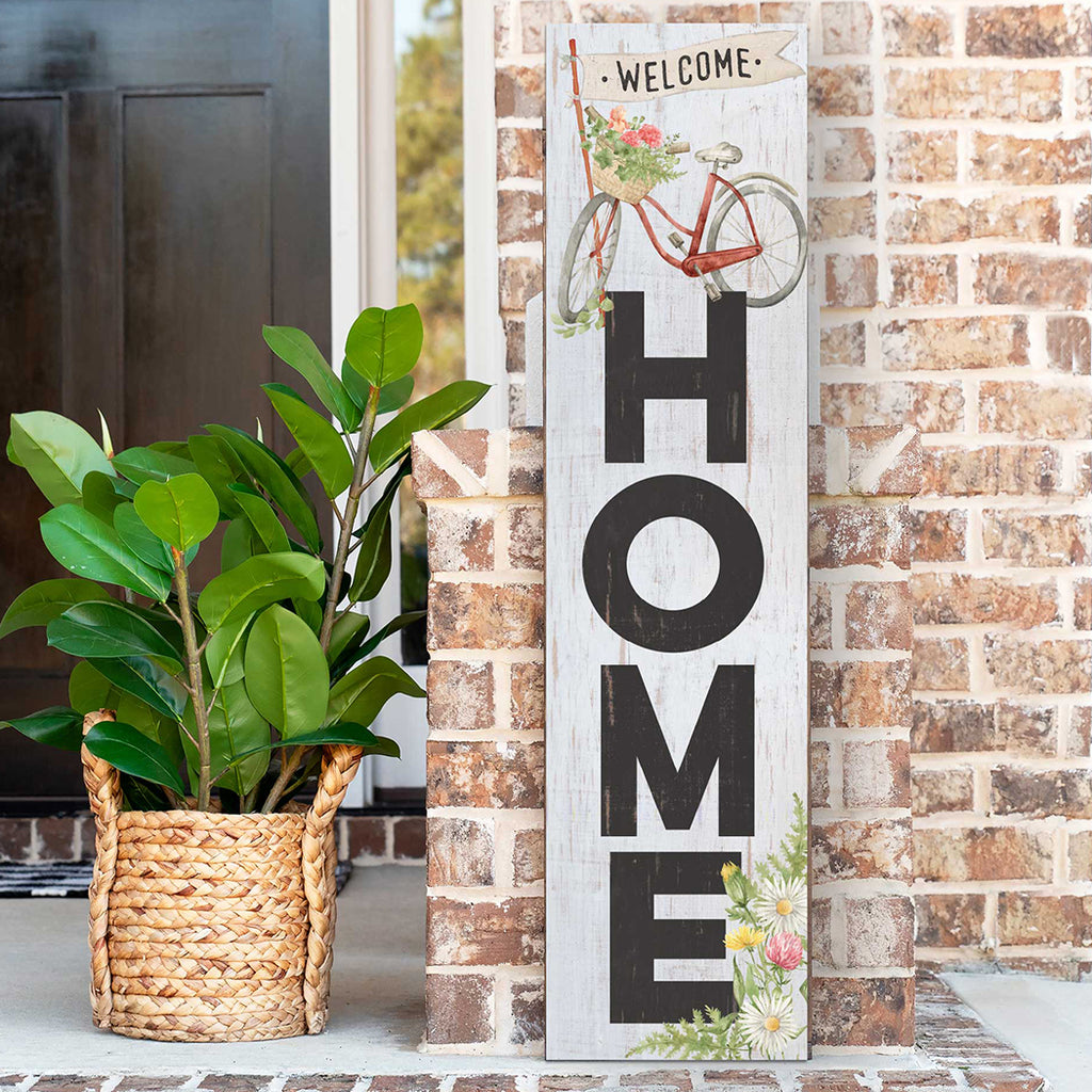 11x46 Welcome Home Bike with Flowers Leaner Sign