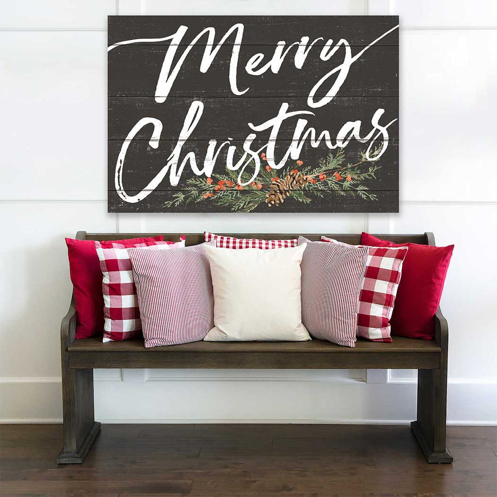 34x23 Merry Christmas Pinecones Weathered Charcoal Sign