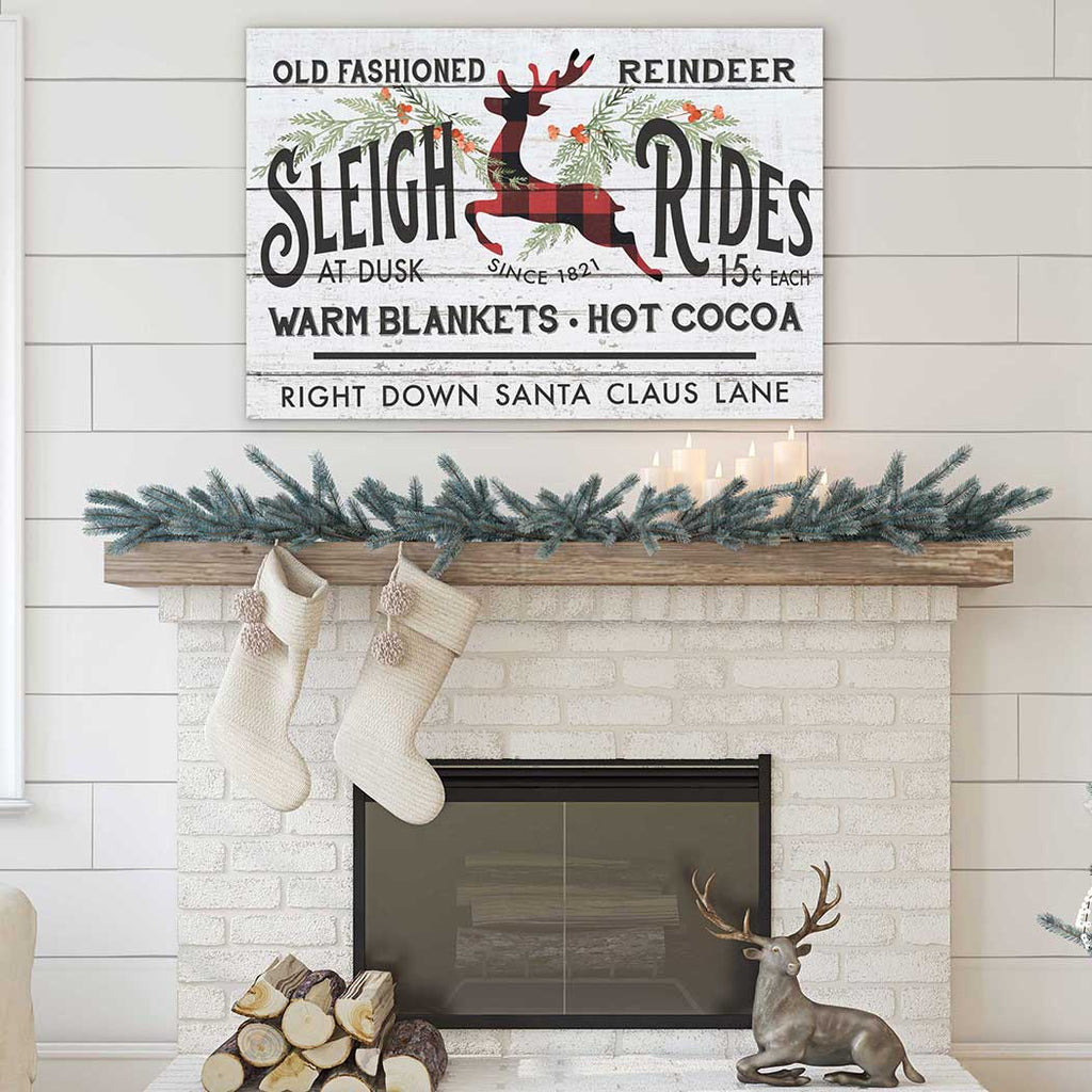 34x23 Reindeer Sleigh Rides Whitewash Sign