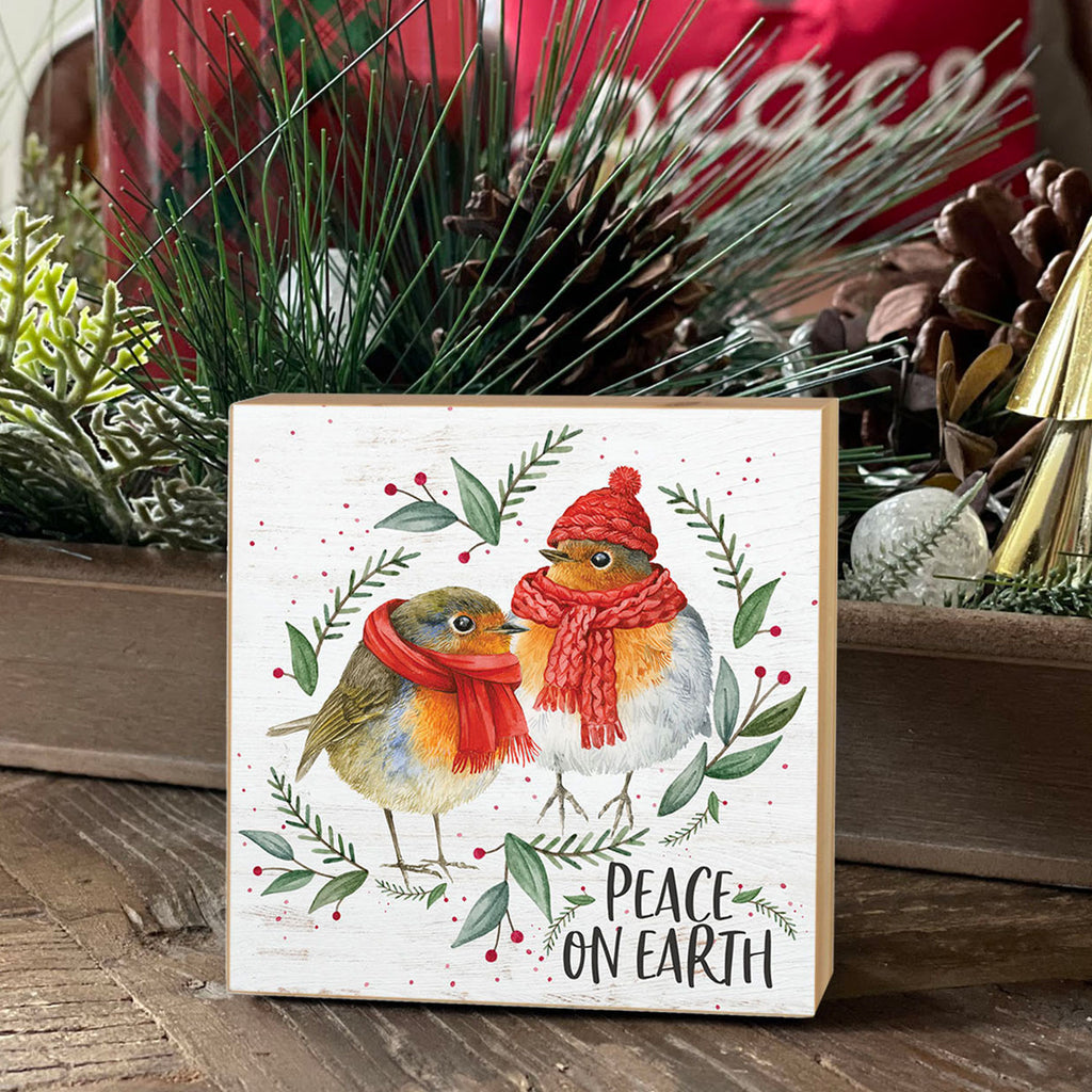 5x5 Peace on Earth Birds and Holly Block Sign